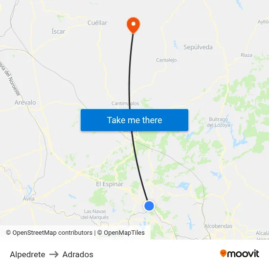 Alpedrete to Adrados map