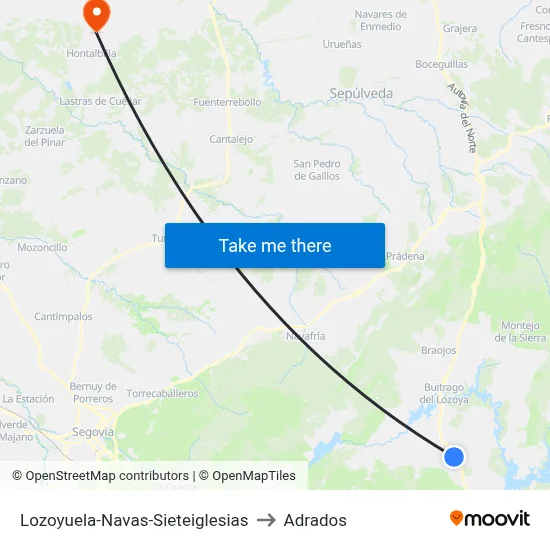 Lozoyuela-Navas-Sieteiglesias to Adrados map