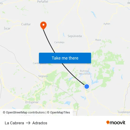 La Cabrera to Adrados map