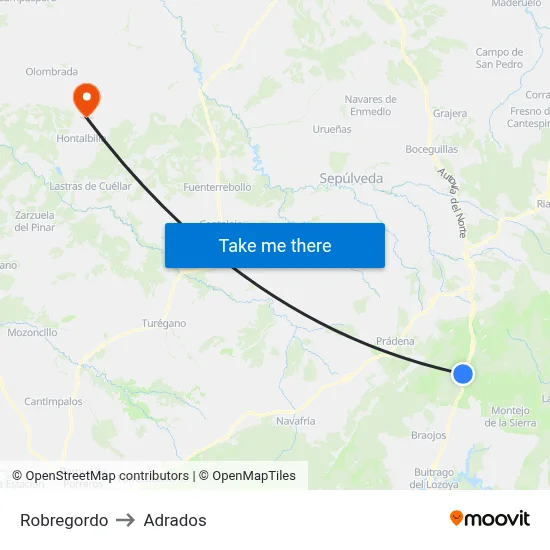 Robregordo to Adrados map