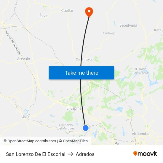 San Lorenzo De El Escorial to Adrados map