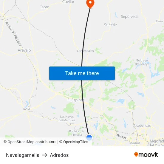 Navalagamella to Adrados map
