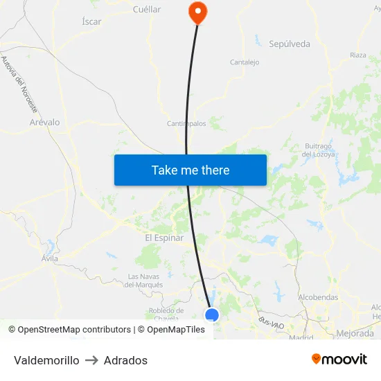 Valdemorillo to Adrados map