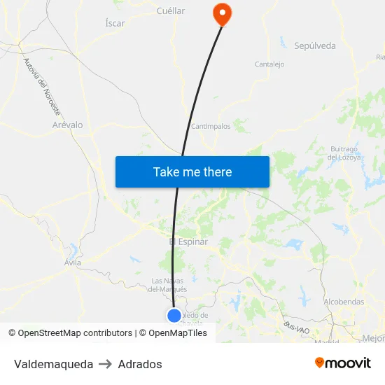 Valdemaqueda to Adrados map