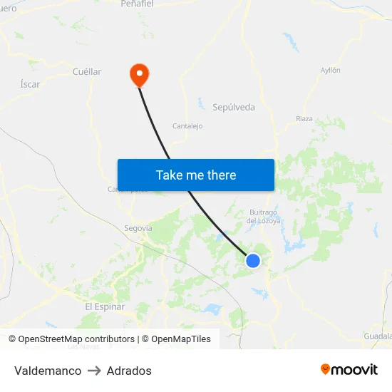 Valdemanco to Adrados map