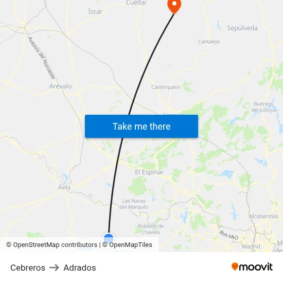 Cebreros to Adrados map