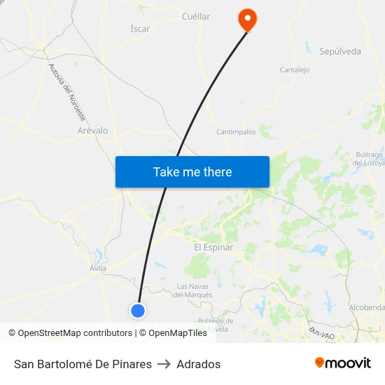 San Bartolomé De Pinares to Adrados map
