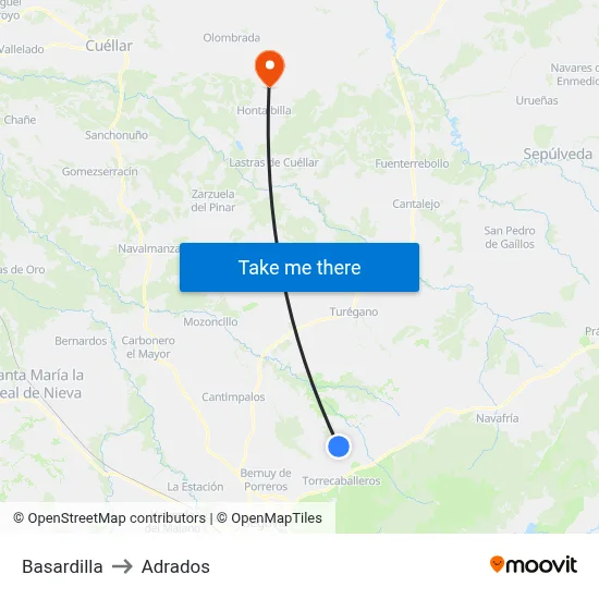 Basardilla to Adrados map