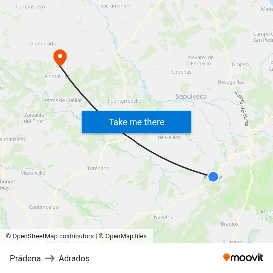 Prádena to Adrados map