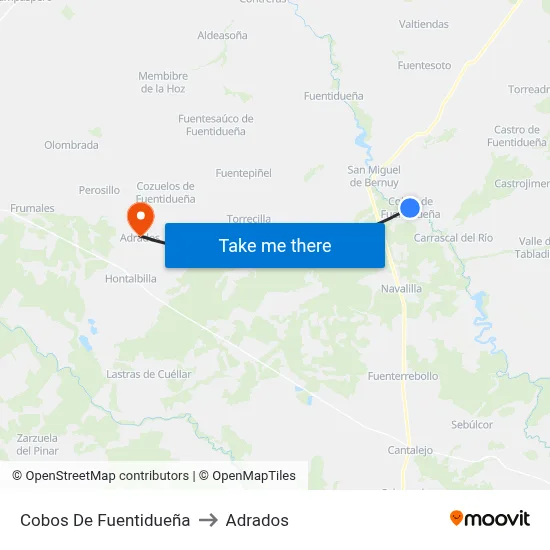 Cobos De Fuentidueña to Adrados map