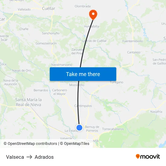 Valseca to Adrados map