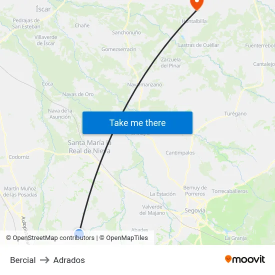Bercial to Adrados map