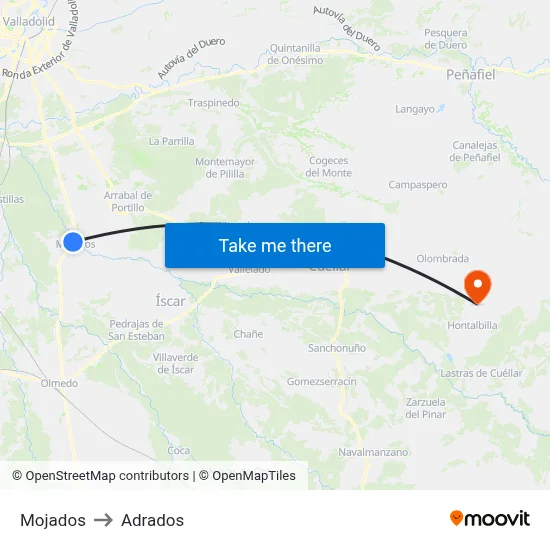 Mojados to Adrados map