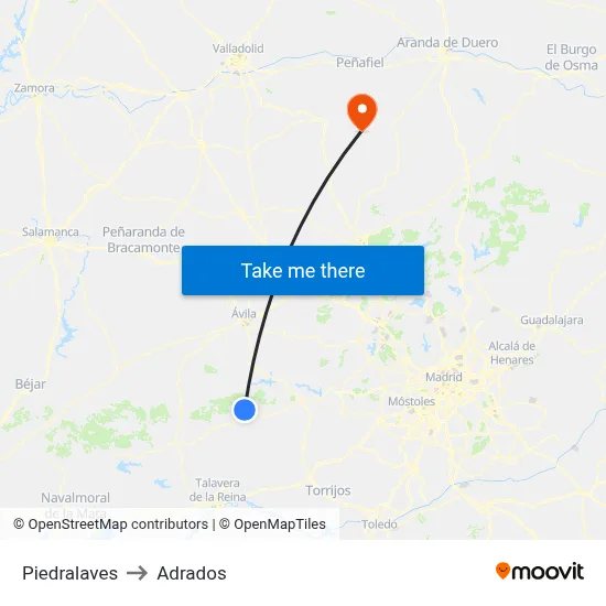 Piedralaves to Adrados map