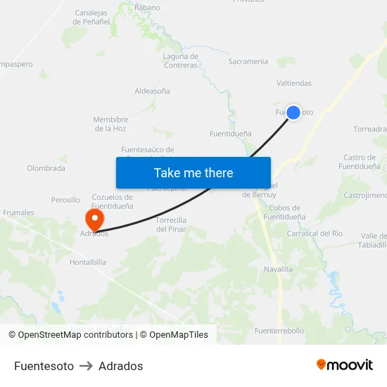 Fuentesoto to Adrados map