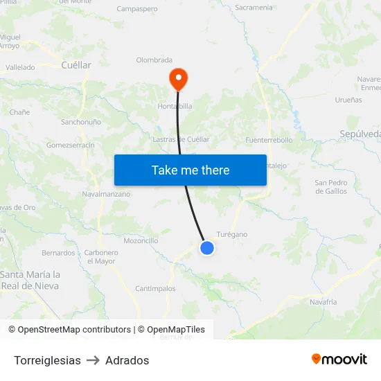 Torreiglesias to Adrados map
