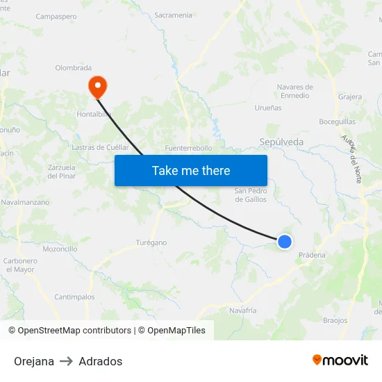 Orejana to Adrados map
