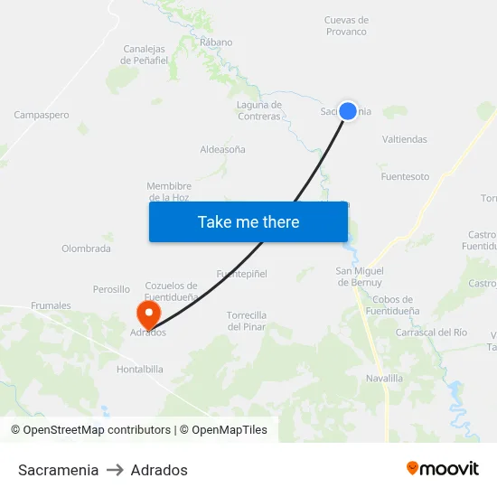 Sacramenia to Adrados map