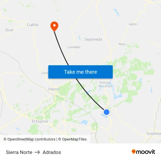 Sierra Norte to Adrados map
