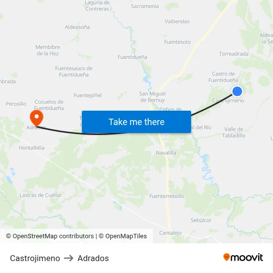 Castrojimeno to Adrados map