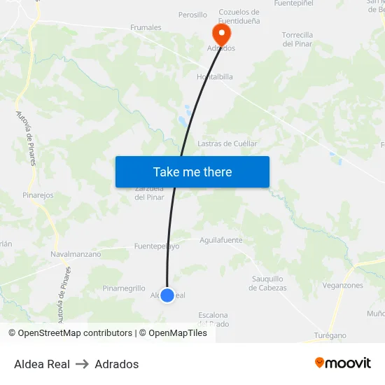 Aldea Real to Adrados map