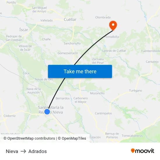 Nieva to Adrados map