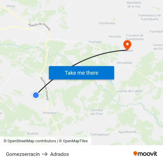 Gomezserracín to Adrados map