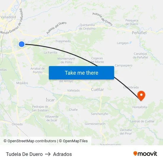 Tudela De Duero to Adrados map