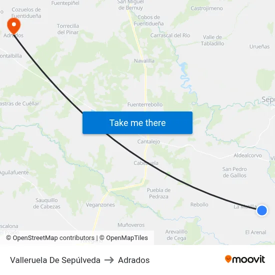 Valleruela De Sepúlveda to Adrados map