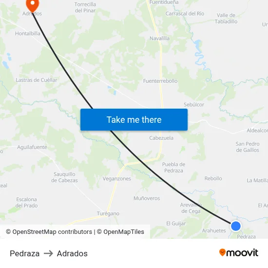 Pedraza to Adrados map