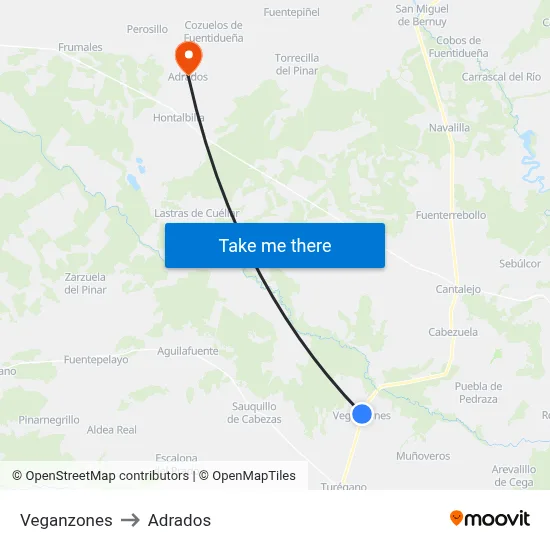 Veganzones to Adrados map