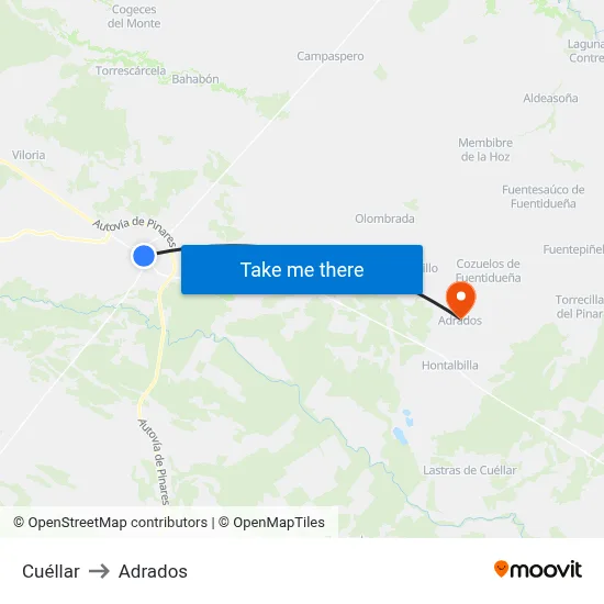 Cuéllar to Adrados map