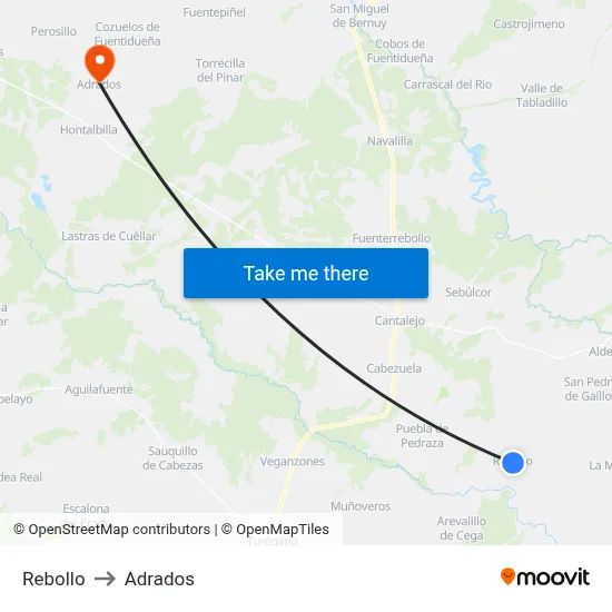Rebollo to Adrados map