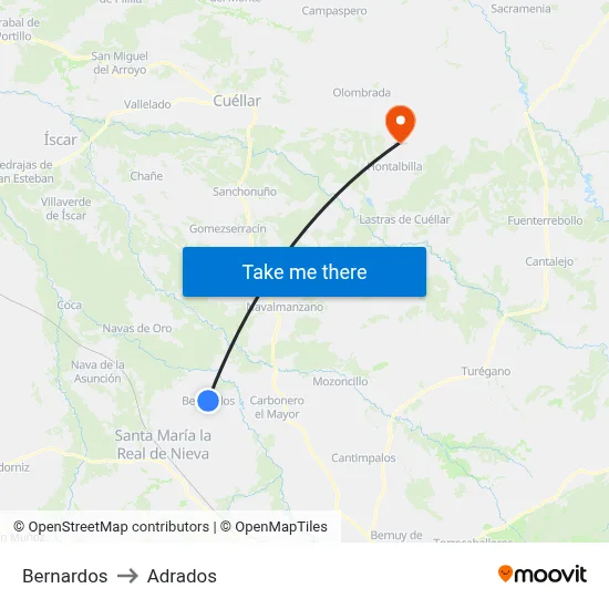 Bernardos to Adrados map