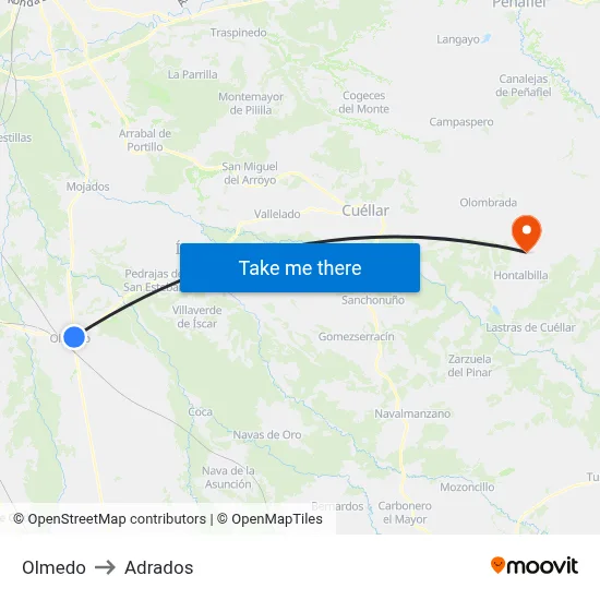 Olmedo to Adrados map