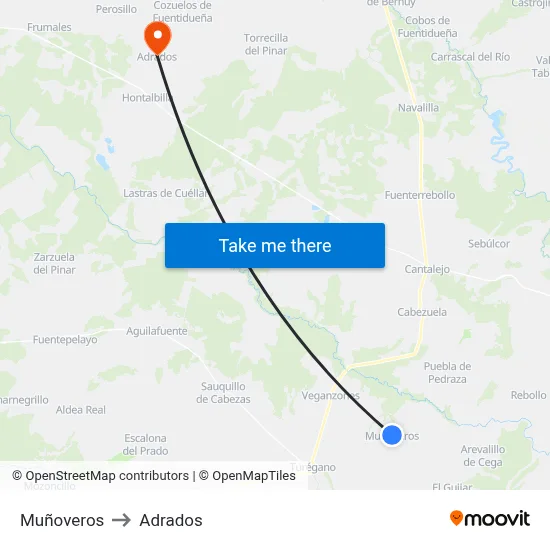 Muñoveros to Adrados map