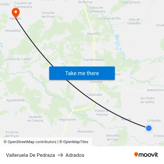 Valleruela De Pedraza to Adrados map