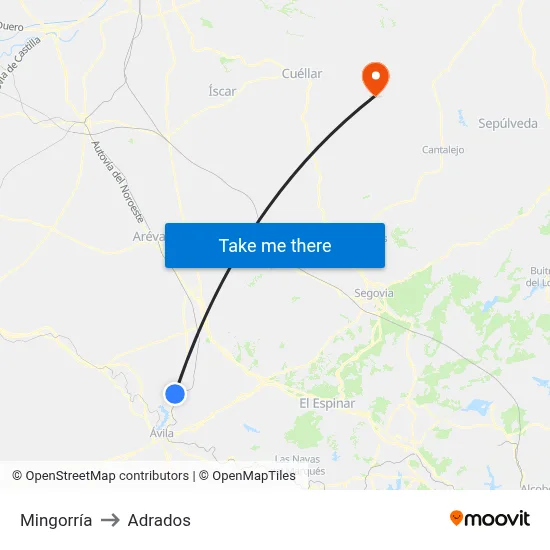 Mingorría to Adrados map