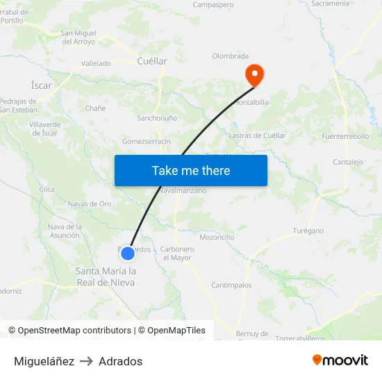 Migueláñez to Adrados map