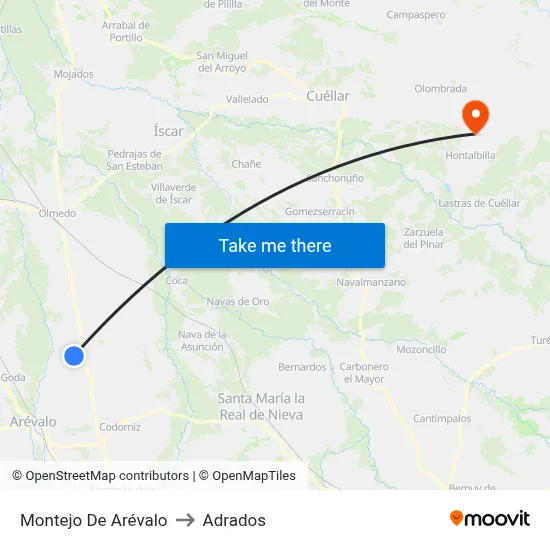 Montejo De Arévalo to Adrados map