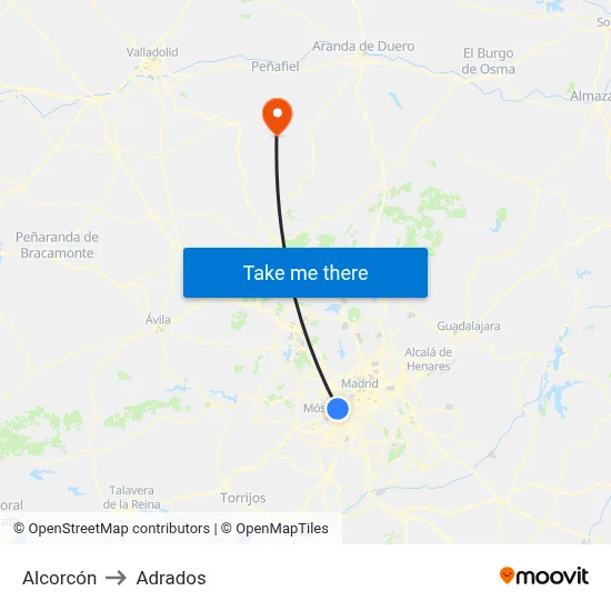 Alcorcón to Adrados map