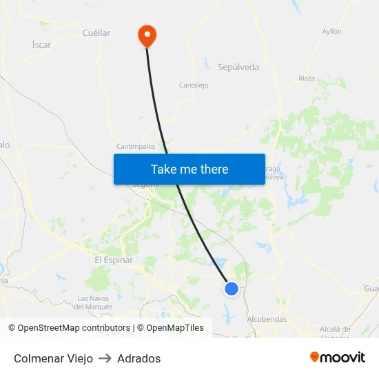 Colmenar Viejo to Adrados map