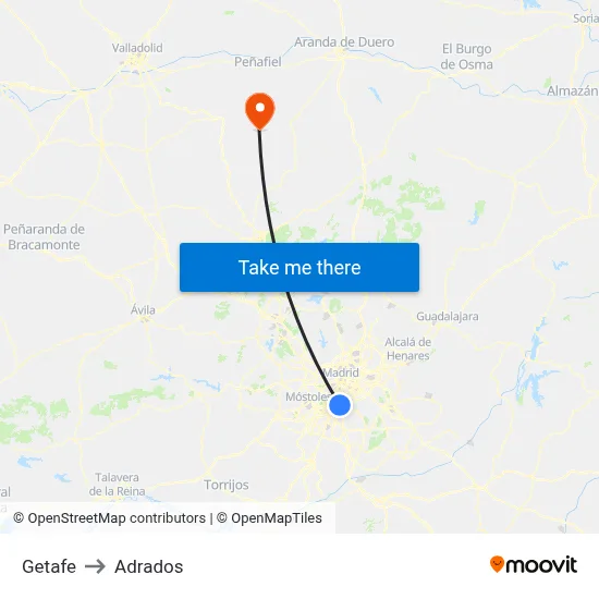 Getafe to Adrados map
