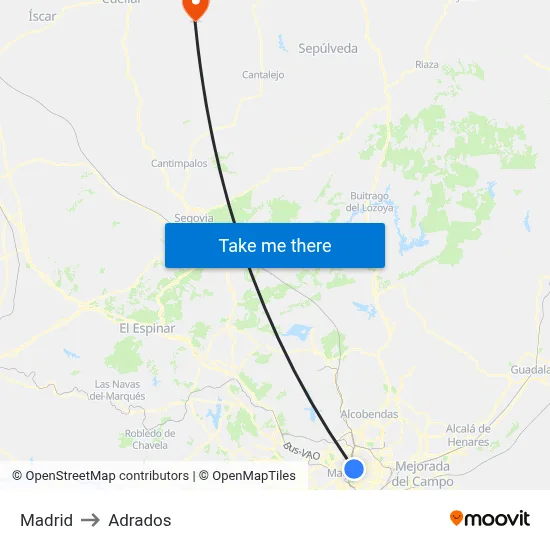 Madrid to Adrados map