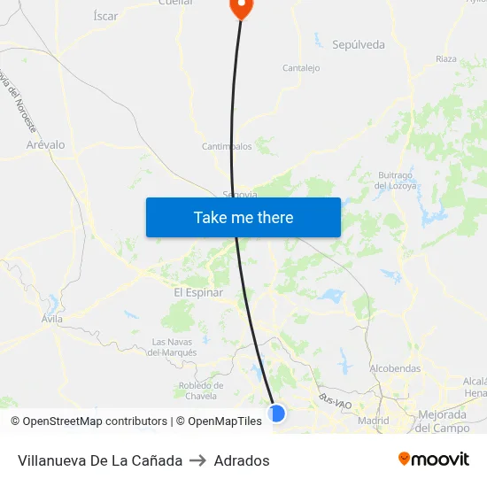 Villanueva De La Cañada to Adrados map
