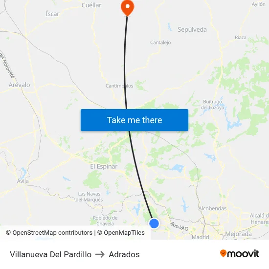 Villanueva Del Pardillo to Adrados map