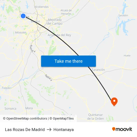 Las Rozas De Madrid to Hontanaya map