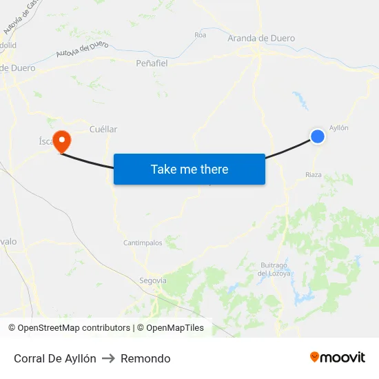 Corral De Ayllón to Remondo map