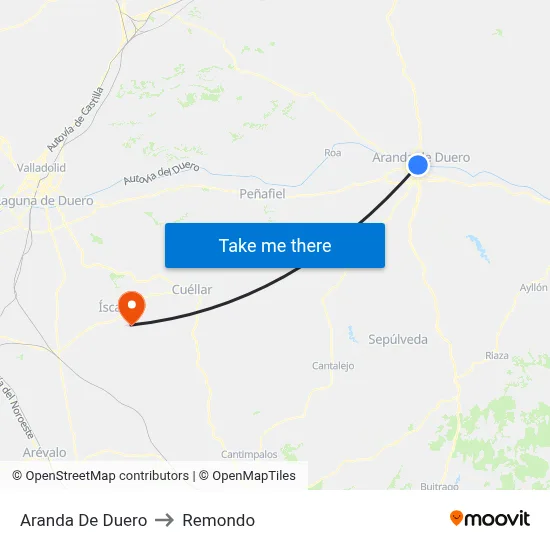 Aranda De Duero to Remondo map