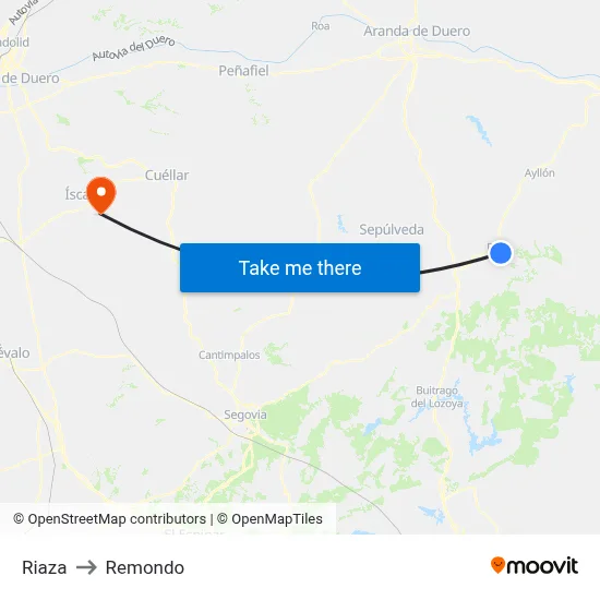Riaza to Remondo map
